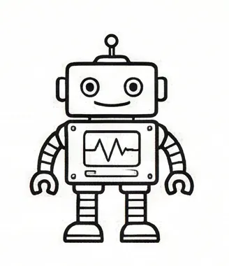 a robot with a heartbeat on it s chest.webp